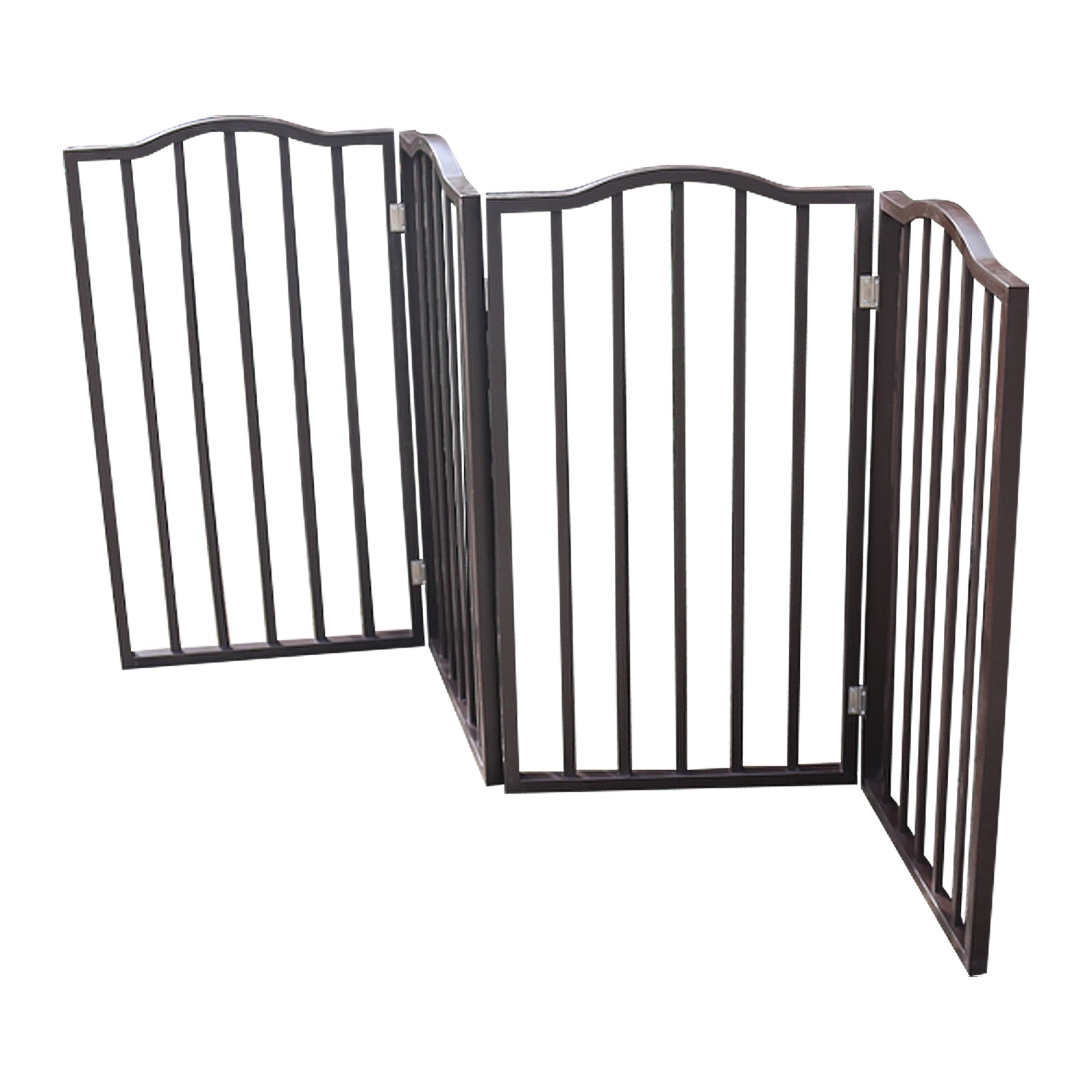 KFX-8844221 Freestanding Folding Arc Wooden Dog Gate for Doorways and Stairs - Dark Brown