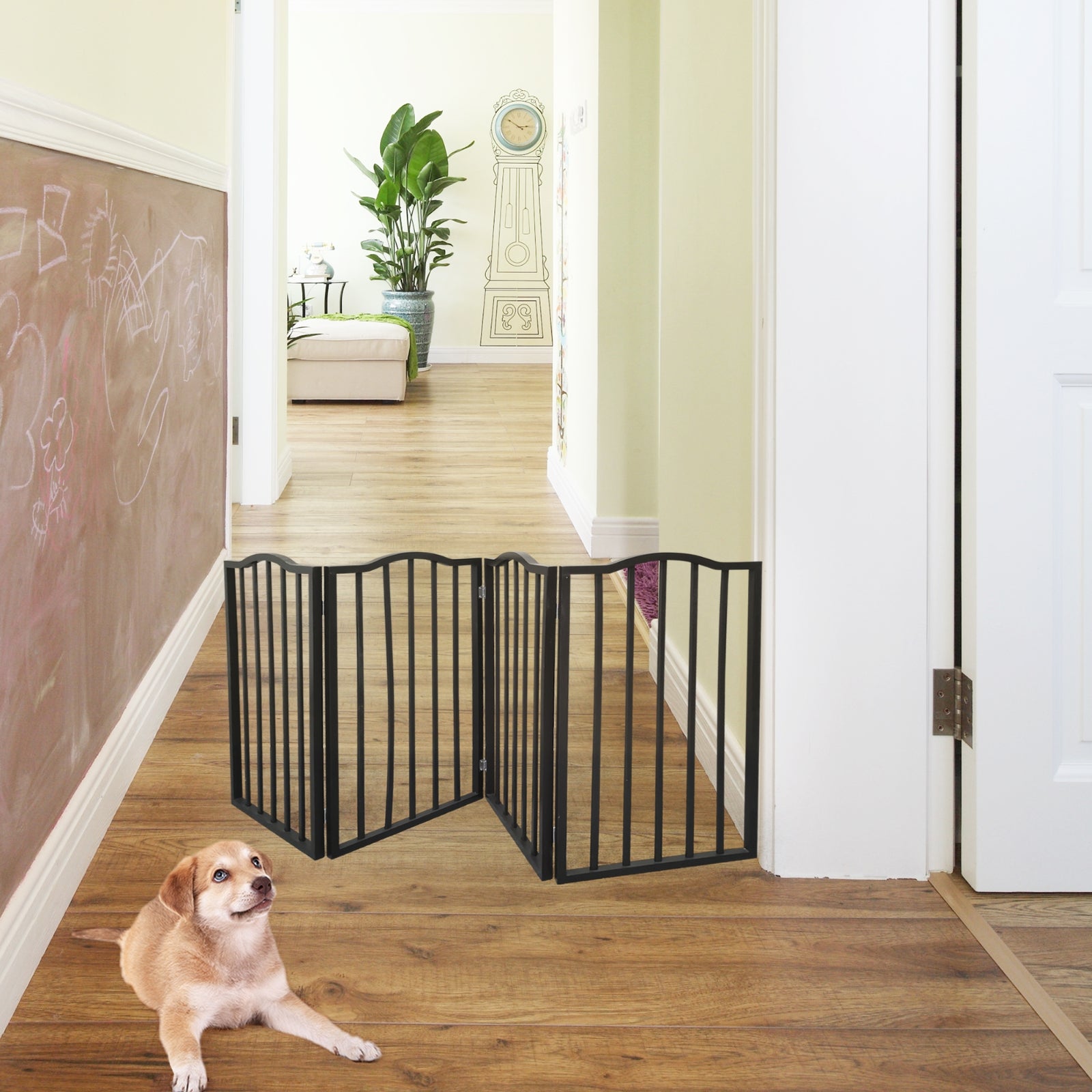 KFX-8844221 Freestanding Folding Arc Wooden Dog Gate for Doorways and Stairs - Dark Brown