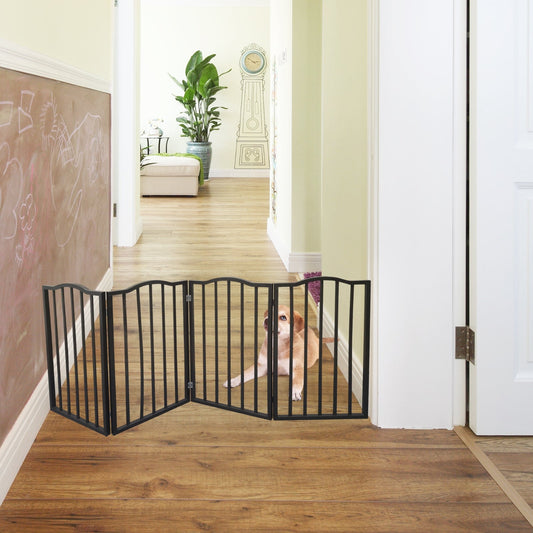 KFX-8844221 Freestanding Folding Arc Wooden Dog Gate for Doorways and Stairs - Dark Brown