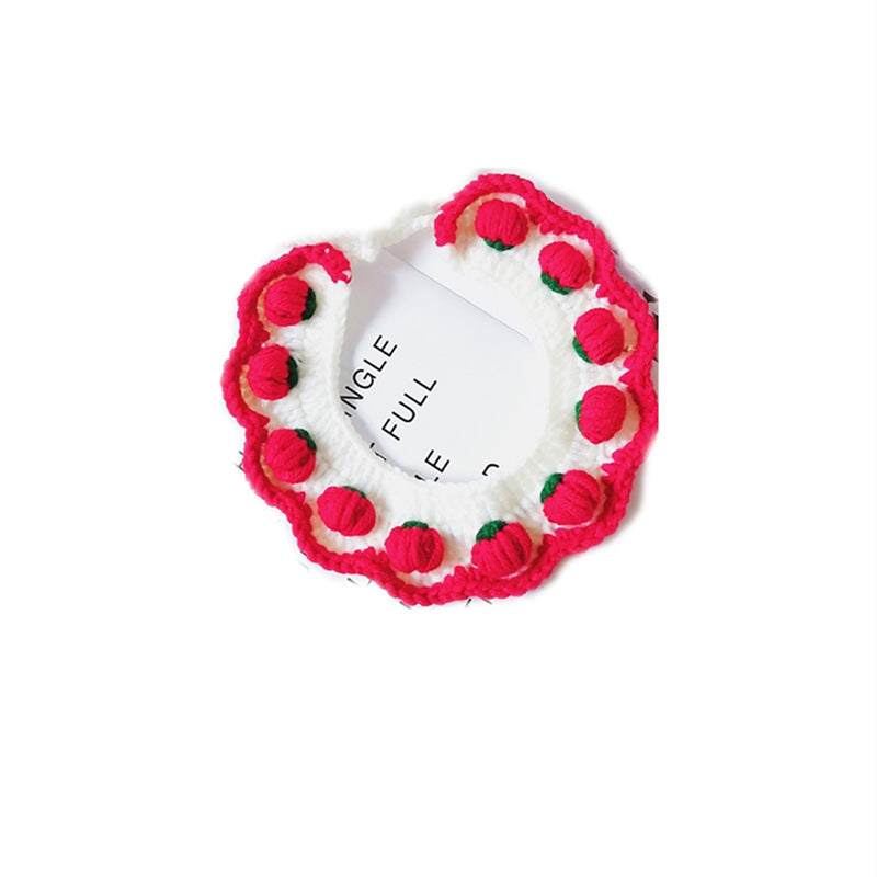 KFX-8844605 Strawberry Wool Knitted Pet Collar for Cats and Dogs, Available in Multiple Sizes