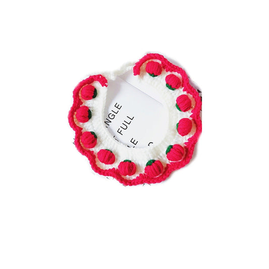 KFX-8844605 Strawberry Wool Knitted Pet Collar for Cats and Dogs, Available in Multiple Sizes