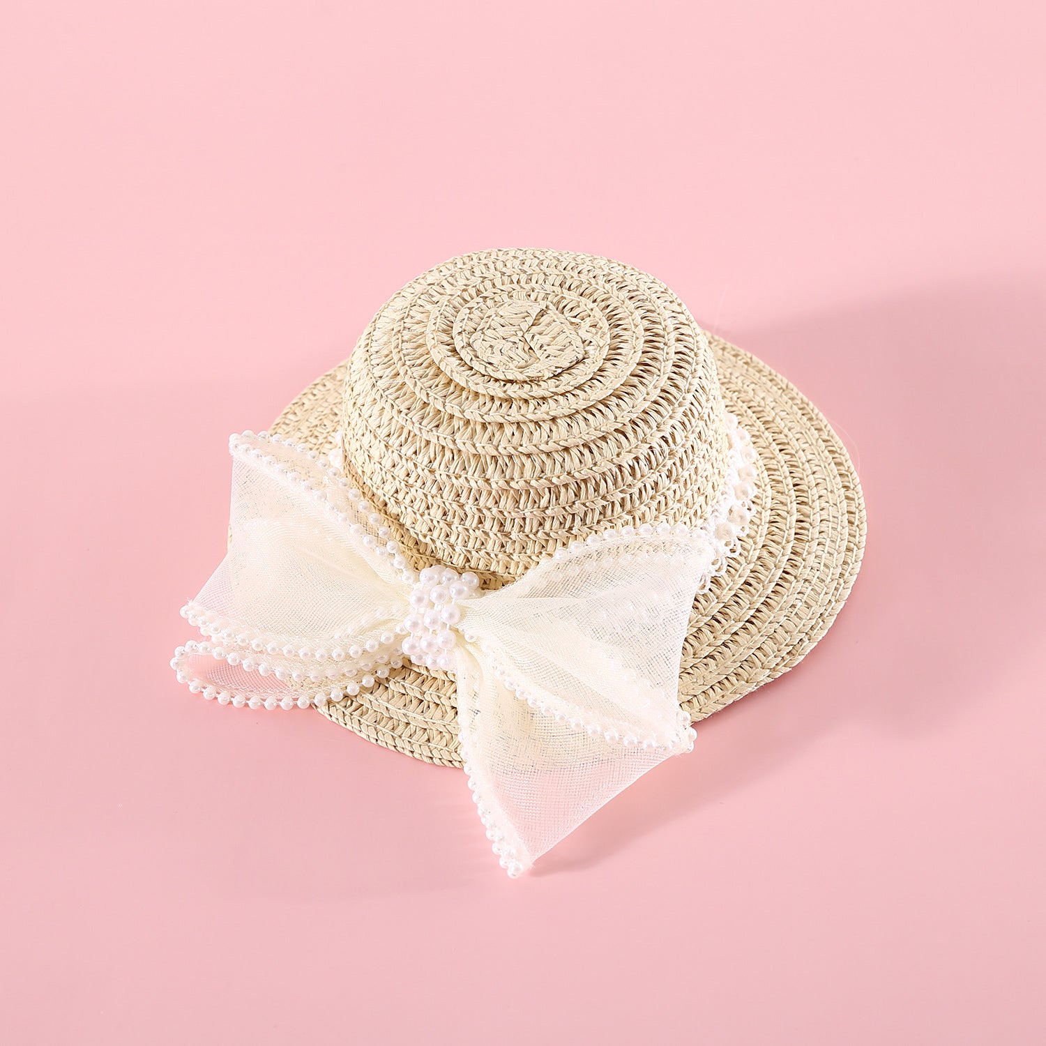 KFX-8844861 Pet Cat Lady Straw Hat with Pearl Bow in Multiple Colors