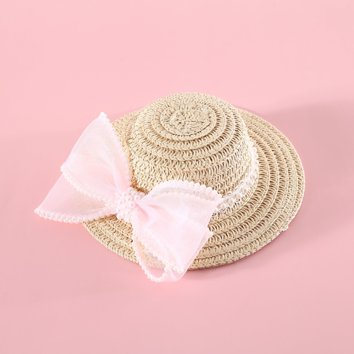 KFX-8844861 Pet Cat Lady Straw Hat with Pearl Bow in Multiple Colors
