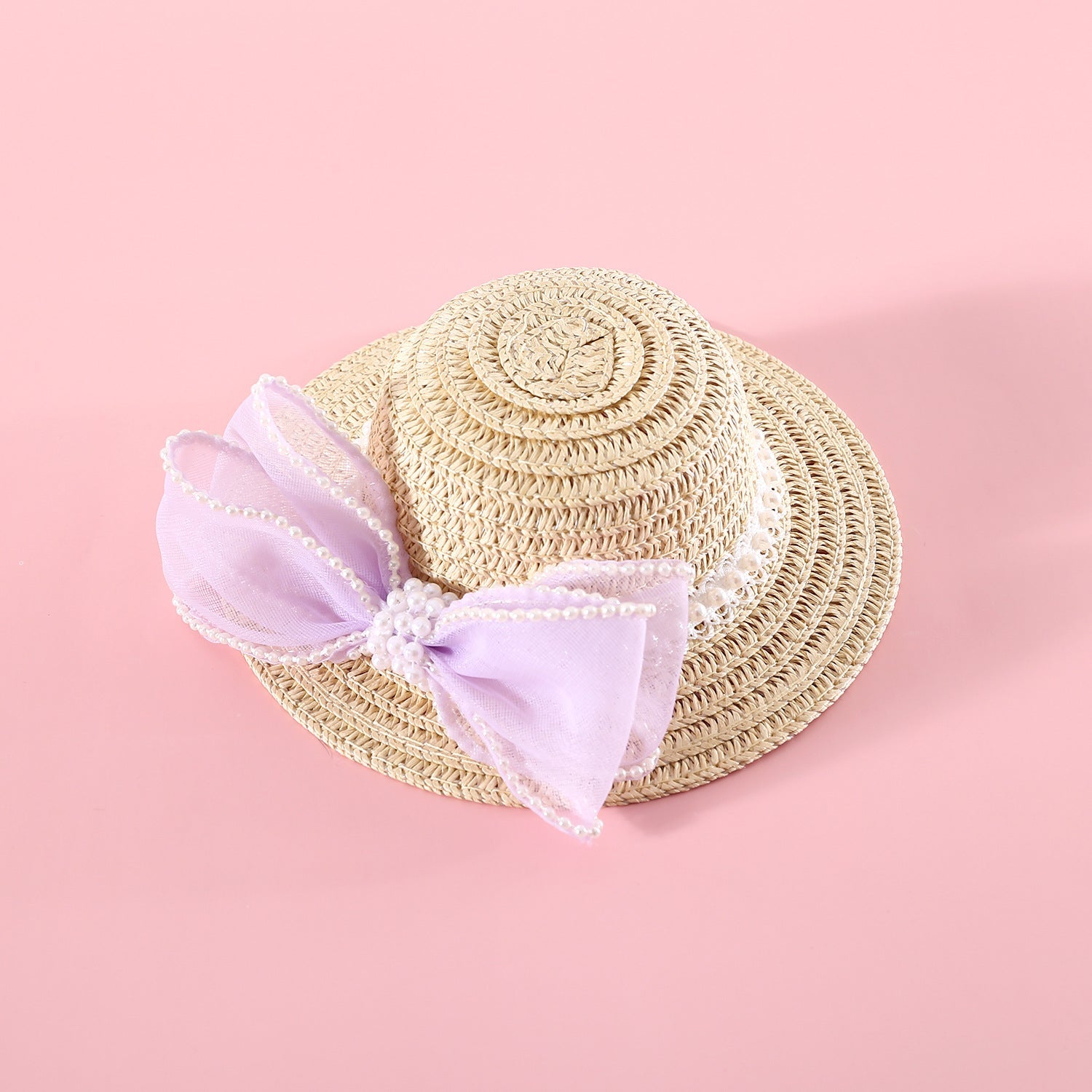 KFX-8844861 Pet Cat Lady Straw Hat with Pearl Bow in Multiple Colors