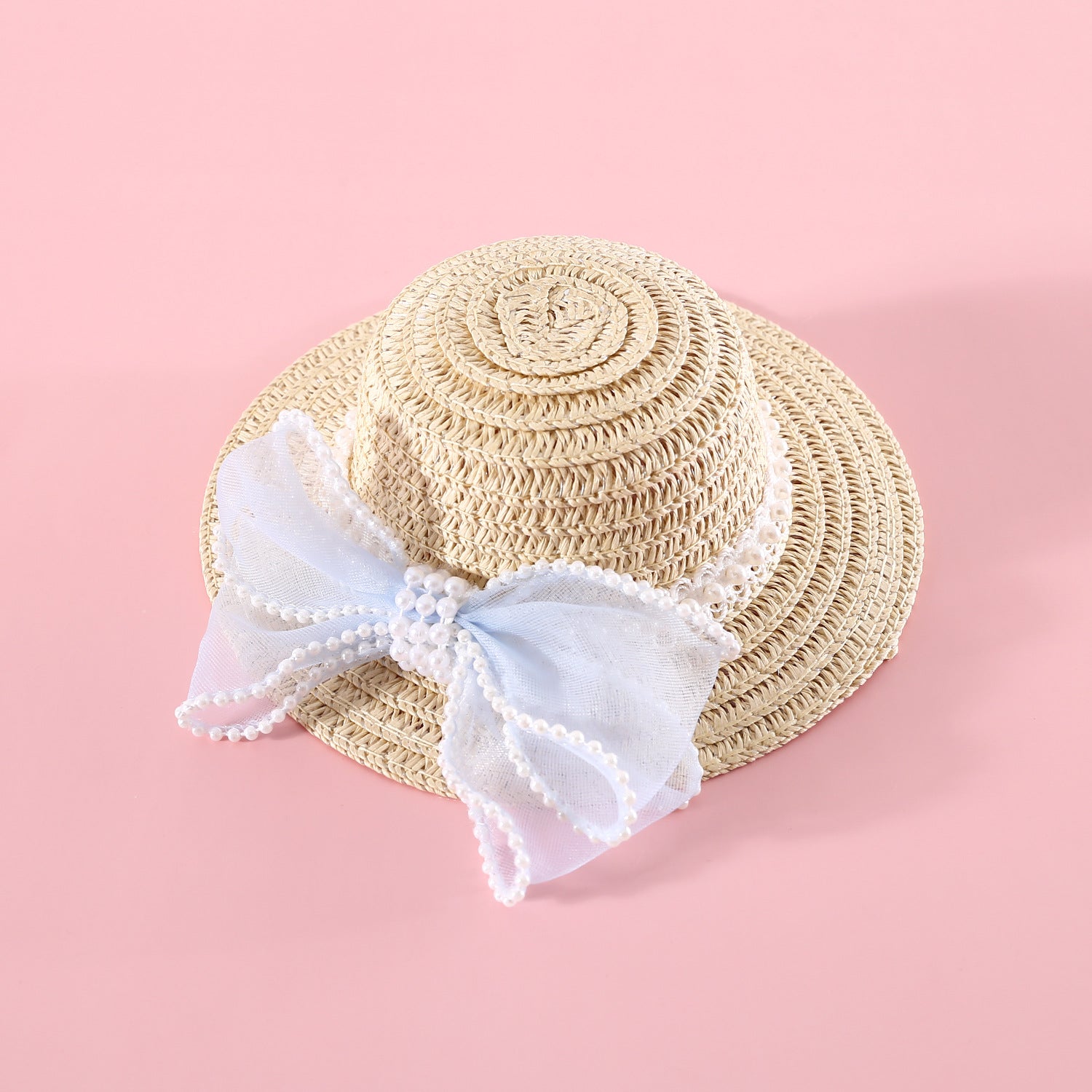 KFX-8844861 Pet Cat Lady Straw Hat with Pearl Bow in Multiple Colors