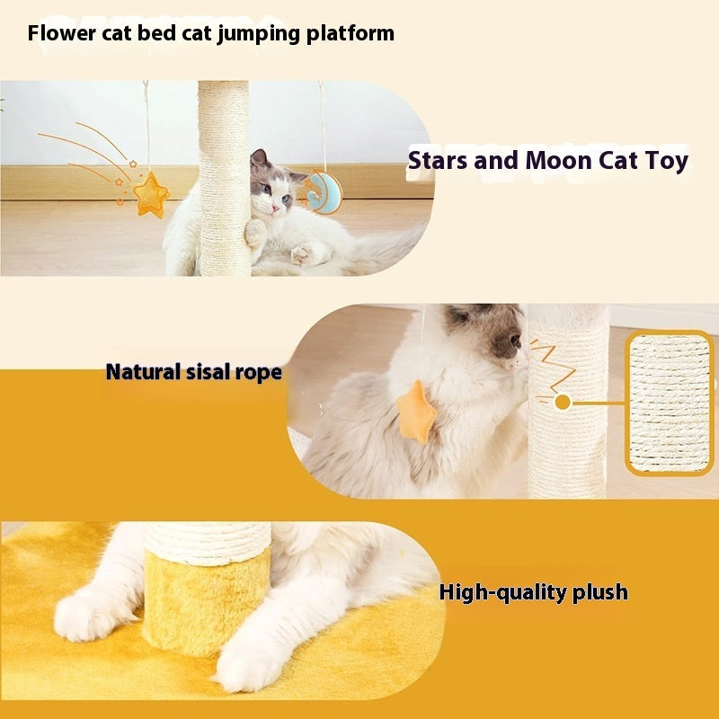 KFX-8846653 Wooden Integrated Cat Climbing Frame with Flower Cat Nest - 43x33x50CM