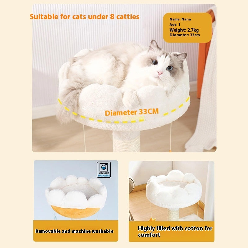 KFX-8846653 Wooden Integrated Cat Climbing Frame with Flower Cat Nest - 43x33x50CM