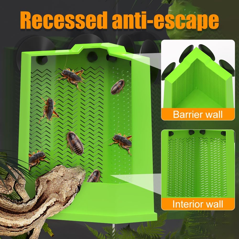 KFX-8848573 Corner Reptile Feeder Box with Suction Cups for Climbing Pets - Ideal for Bearded Dragons, Lizards, and Geckos