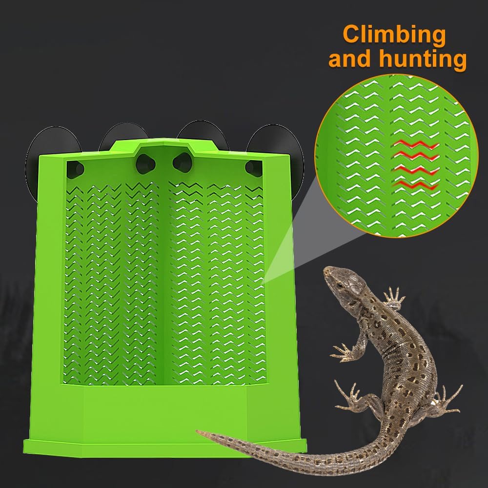 KFX-8848573 Corner Reptile Feeder Box with Suction Cups for Climbing Pets - Ideal for Bearded Dragons, Lizards, and Geckos