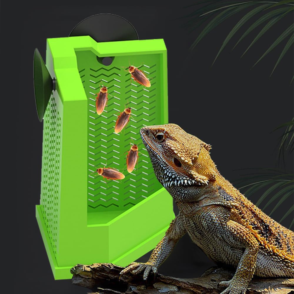 KFX-8848573 Corner Reptile Feeder Box with Suction Cups for Climbing Pets - Ideal for Bearded Dragons, Lizards, and Geckos