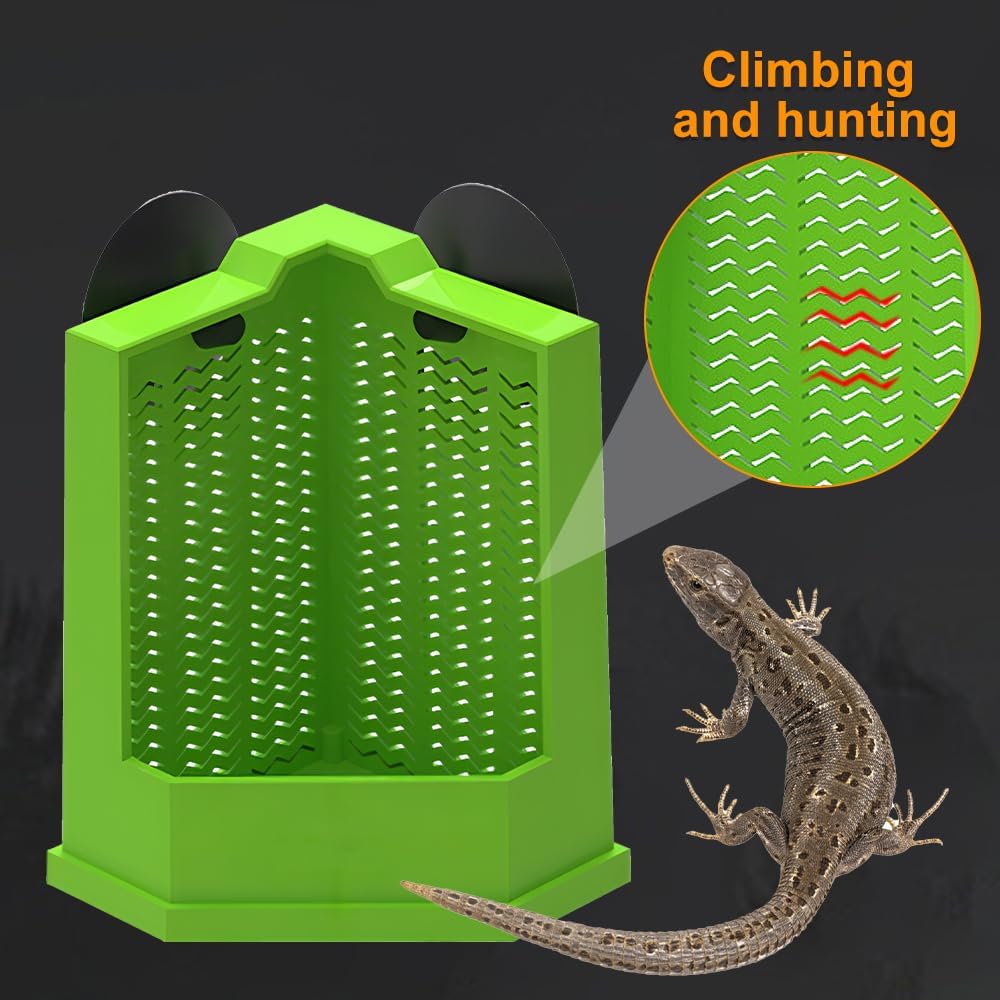 KFX-8848573 Corner Reptile Feeder Box with Suction Cups for Climbing Pets - Ideal for Bearded Dragons, Lizards, and Geckos