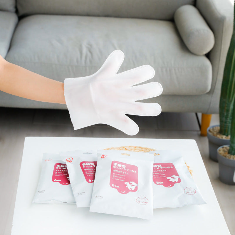 KFX-8850237 Pet Cleaning and Disinfection Wipes with Bathing Gloves for Dogs and Cats - Pack of 6