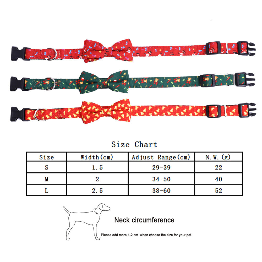 KFX-8850365 Large Christmas Dog Collar with Bow in Multiple Sizes - Polyester Material