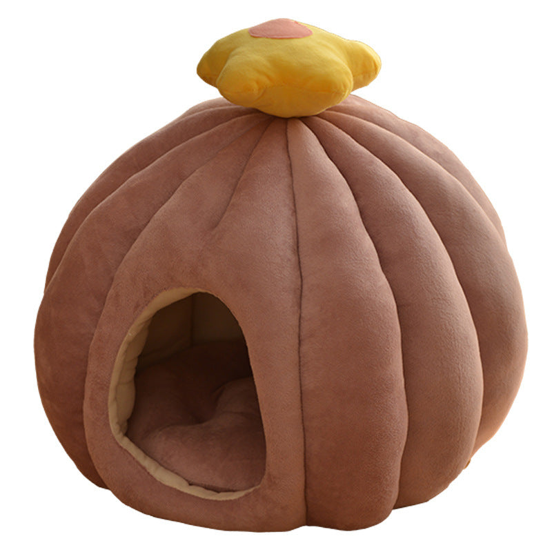 KFX-8852413 Cozy Closed Cat Nest in Fruit Green and Skin Pink, Velvet Material, Sizes Medium and Large
