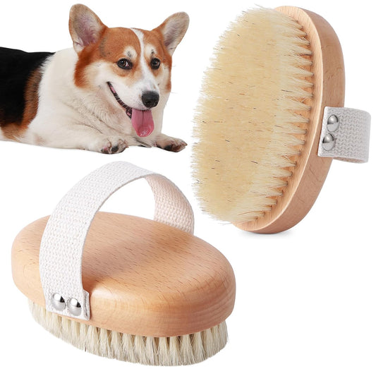 KFX-8853949 Soft Boar Bristle Grooming Brush for Short-Haired Pets with Ergonomic Design and Reduced Shedding