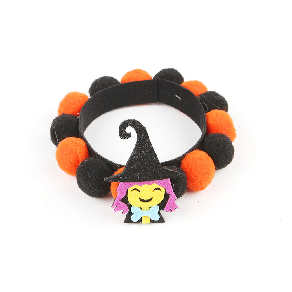 KFX-8856125 Halloween Pet Fur Ball Collar with Pumpkin and Bow Designs - Multiple Sizes Available