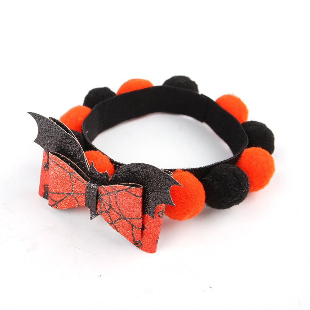 KFX-8856125 Halloween Pet Fur Ball Collar with Pumpkin and Bow Designs - Multiple Sizes Available