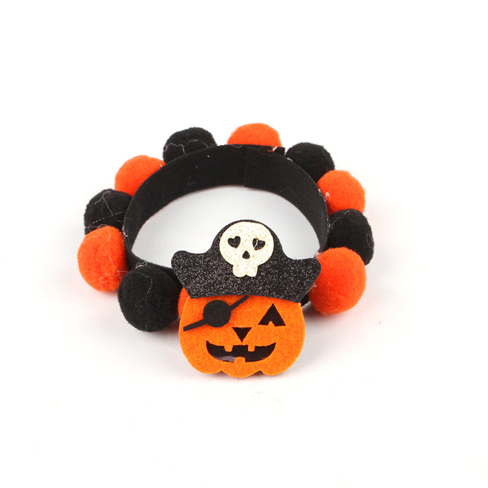KFX-8856125 Halloween Pet Fur Ball Collar with Pumpkin and Bow Designs - Multiple Sizes Available
