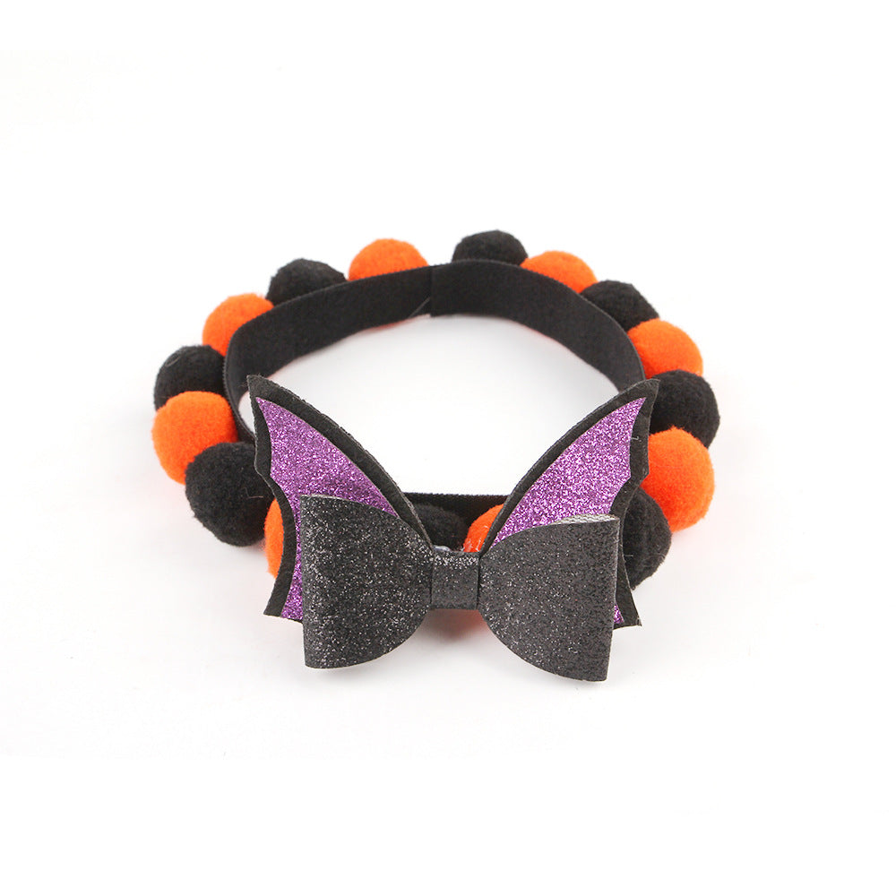 KFX-8856125 Halloween Pet Fur Ball Collar with Pumpkin and Bow Designs - Multiple Sizes Available