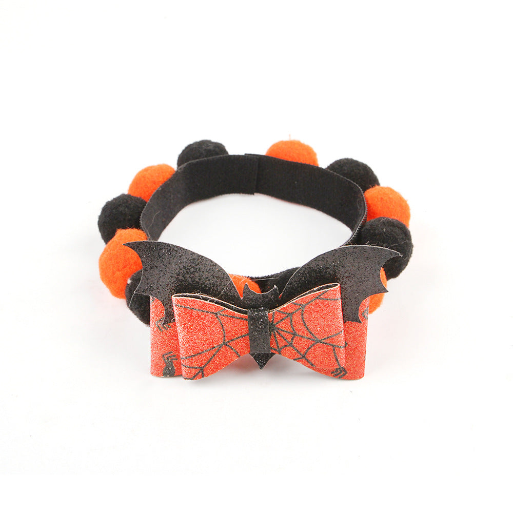 KFX-8856125 Halloween Pet Fur Ball Collar with Pumpkin and Bow Designs - Multiple Sizes Available