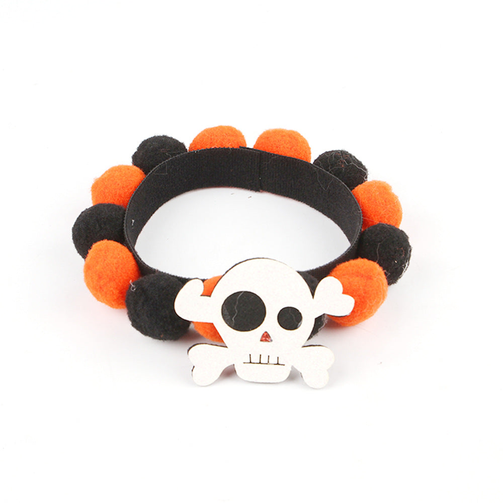 KFX-8856125 Halloween Pet Fur Ball Collar with Pumpkin and Bow Designs - Multiple Sizes Available