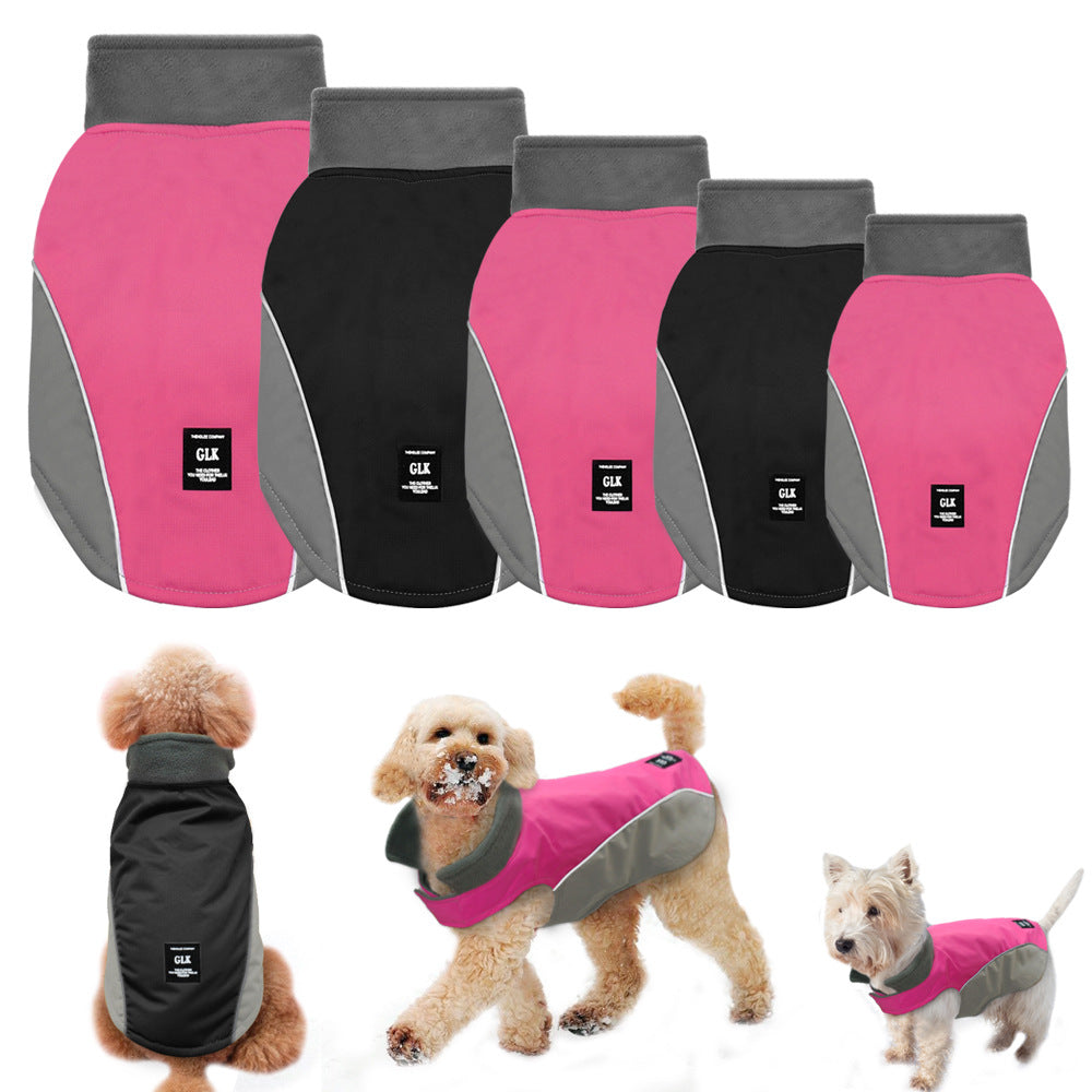 KFX-8858685 Waterproof Two-Legged Dog Ski Suit for Autumn and Winter in Black and Rose Red, Sizes S-XXL