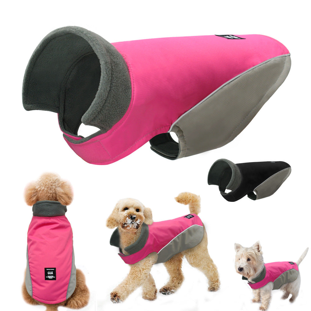 KFX-8858685 Waterproof Two-Legged Dog Ski Suit for Autumn and Winter in Black and Rose Red, Sizes S-XXL