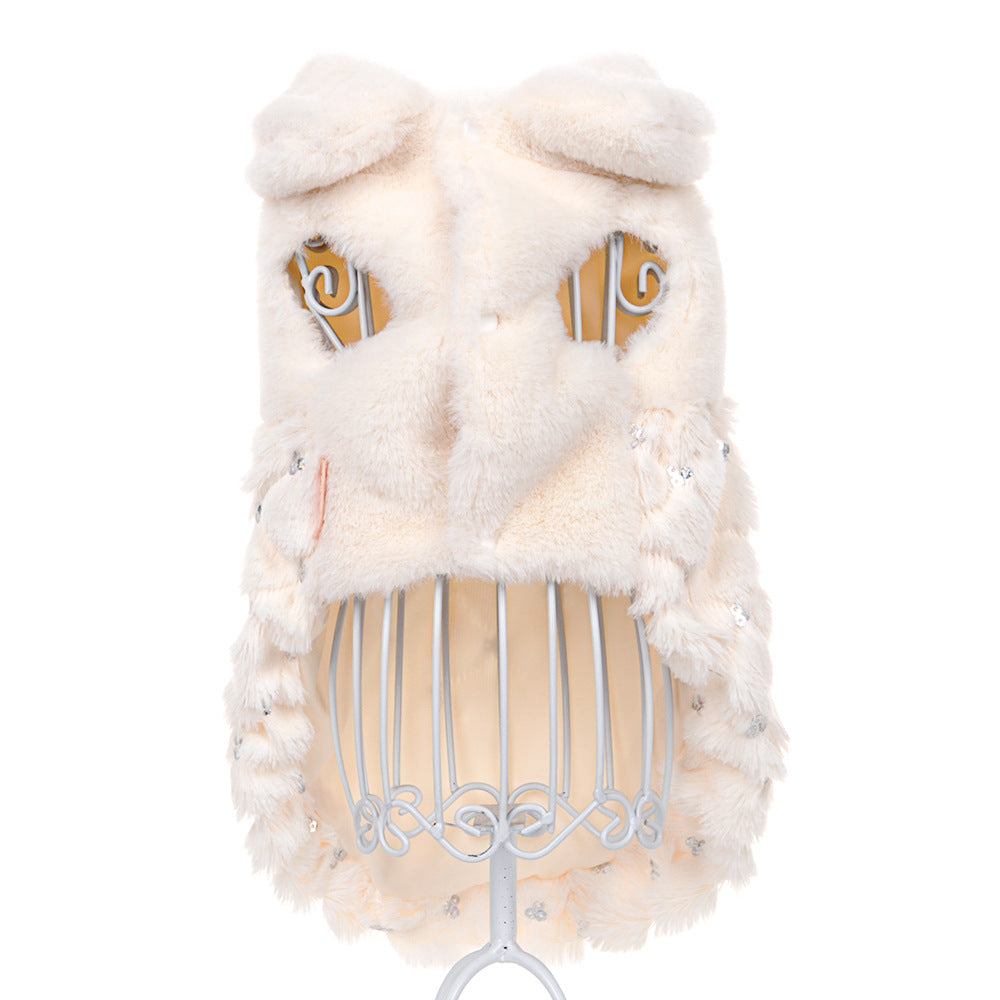 KFX-8862269 Elegant Bow Plush Coat for Dogs - Breathable Two-Legged Spring & Autumn Wear