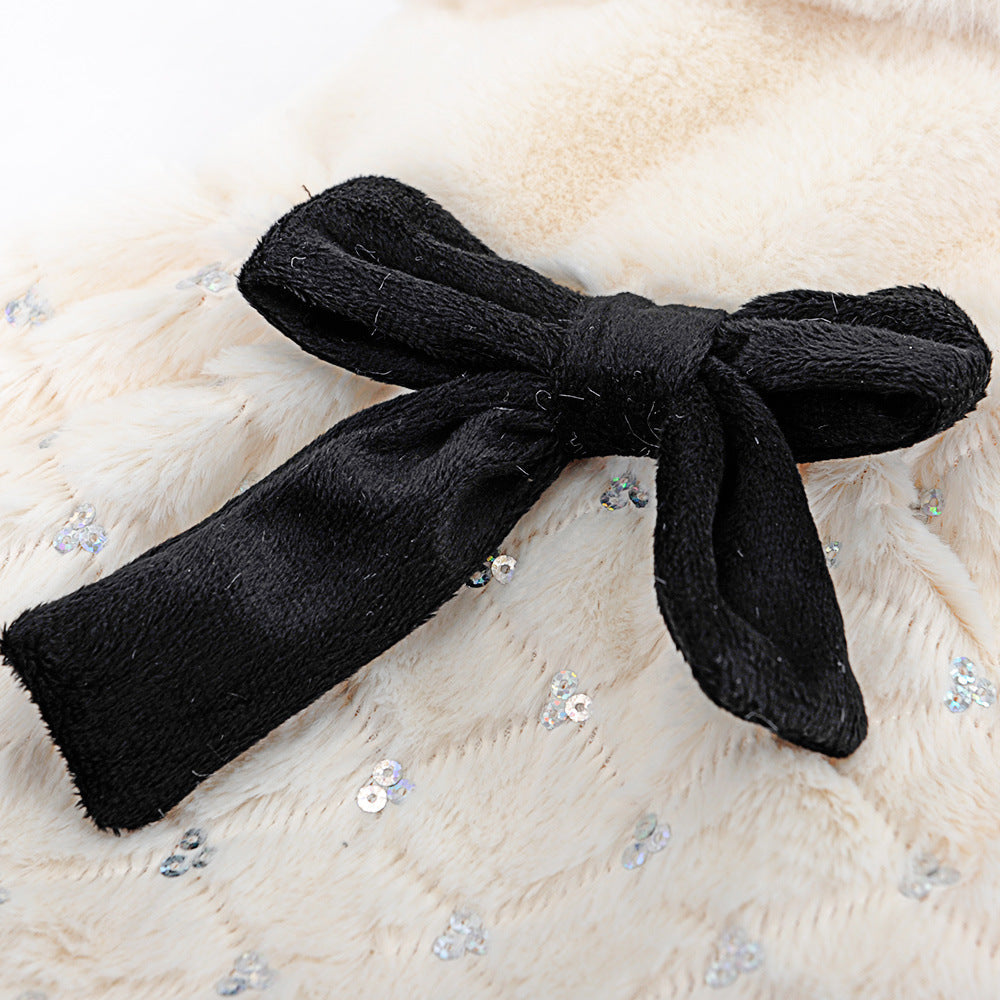 KFX-8862269 Elegant Bow Plush Coat for Dogs - Breathable Two-Legged Spring & Autumn Wear