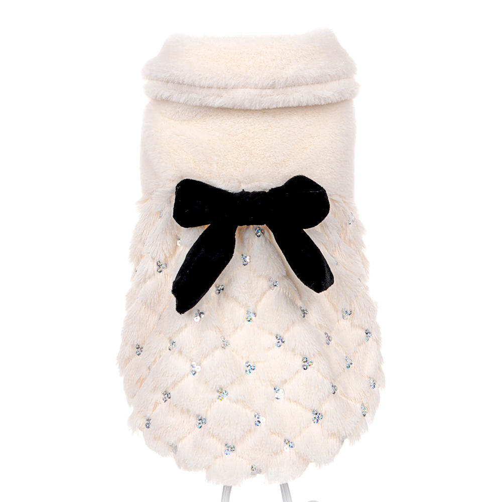 KFX-8862269 Elegant Bow Plush Coat for Dogs - Breathable Two-Legged Spring & Autumn Wear