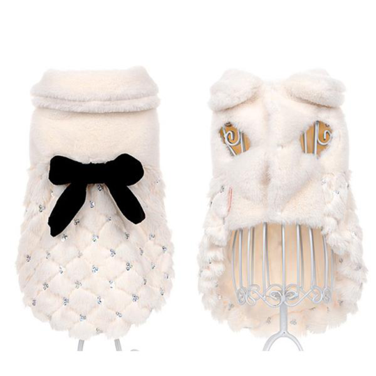 KFX-8862269 Elegant Bow Plush Coat for Dogs - Breathable Two-Legged Spring & Autumn Wear