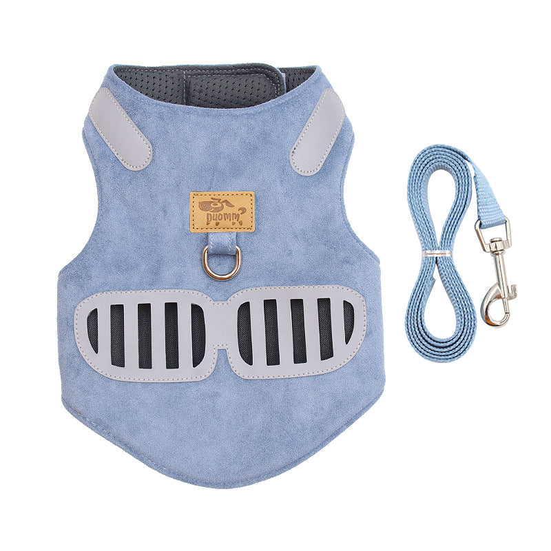 KFX-8863165 Soft Suede Cat Harness with Reflective Design and Traction Rope