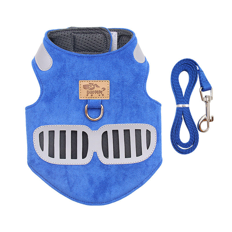 KFX-8863165 Soft Suede Cat Harness with Reflective Design and Traction Rope