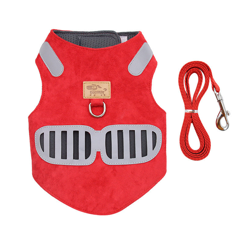 KFX-8863165 Soft Suede Cat Harness with Reflective Design and Traction Rope