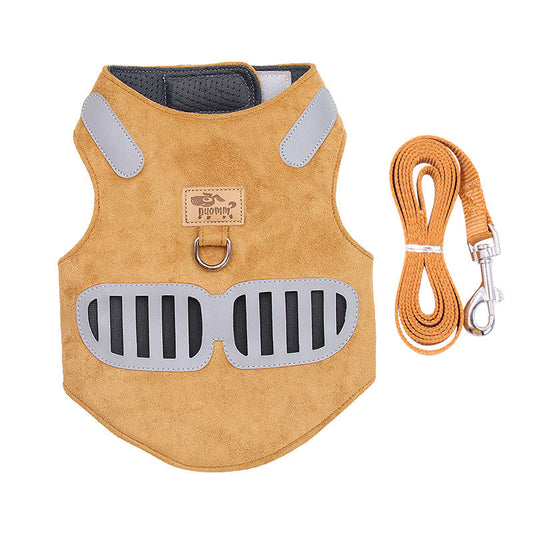KFX-8863165 Soft Suede Cat Harness with Reflective Design and Traction Rope
