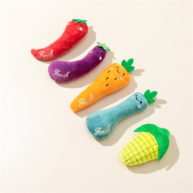 KFX-8863549 Plush Catnip Toy Set with Bite-Resistant and Scratch-Resistant Features - Includes Chili, Eggplant, Zucchini, Corn, and Carrot
