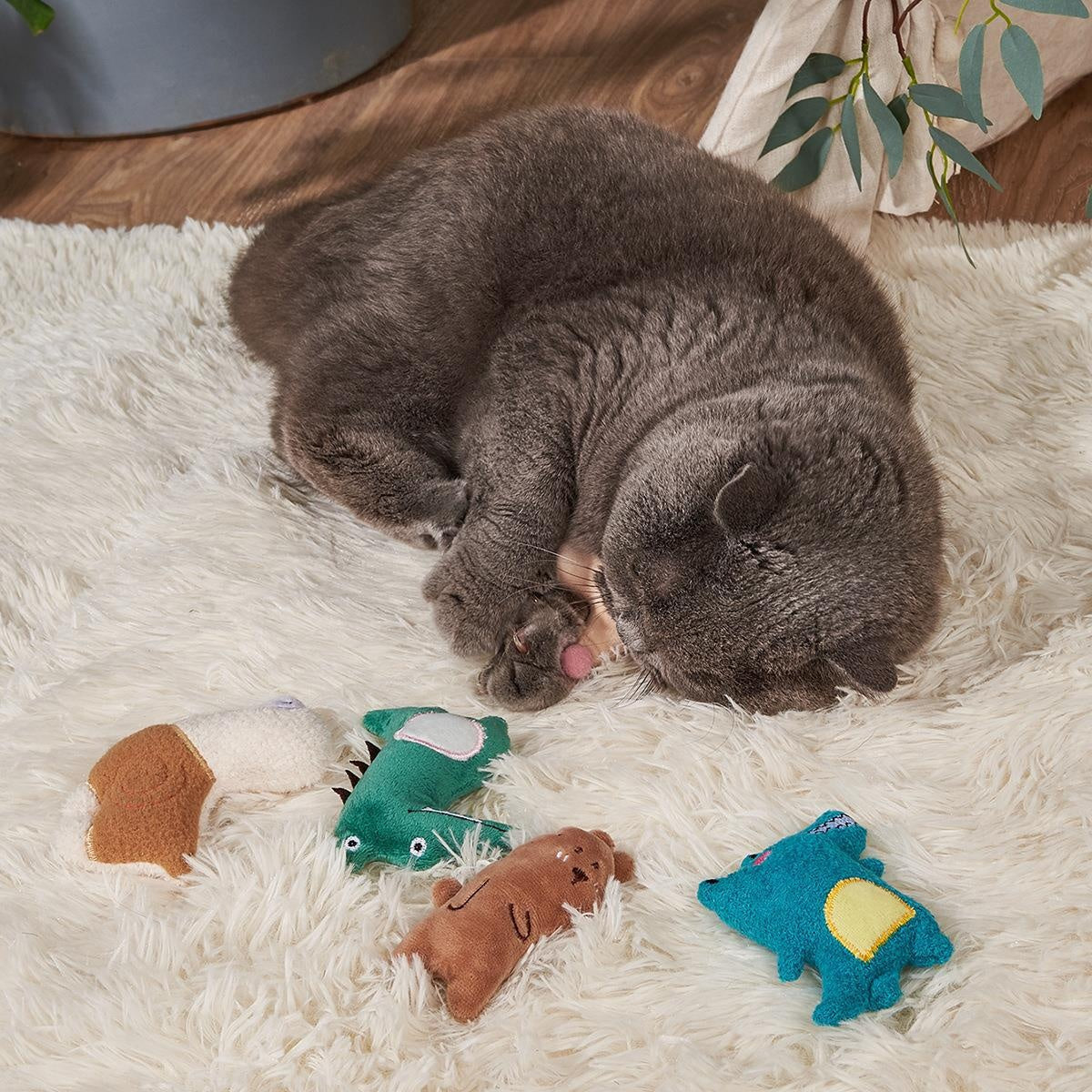 KFX-8863549 Plush Catnip Toy Set with Bite-Resistant and Scratch-Resistant Features - Includes Chili, Eggplant, Zucchini, Corn, and Carrot