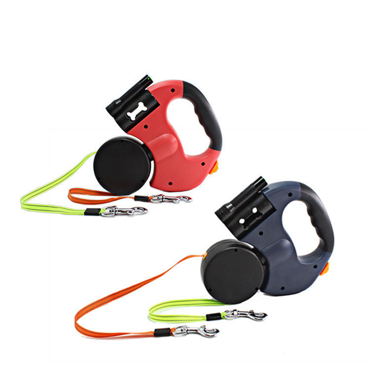 KFX-8863677 Dual Headed Retractable Dog Leash with LED Light and Garbage Bag Holder