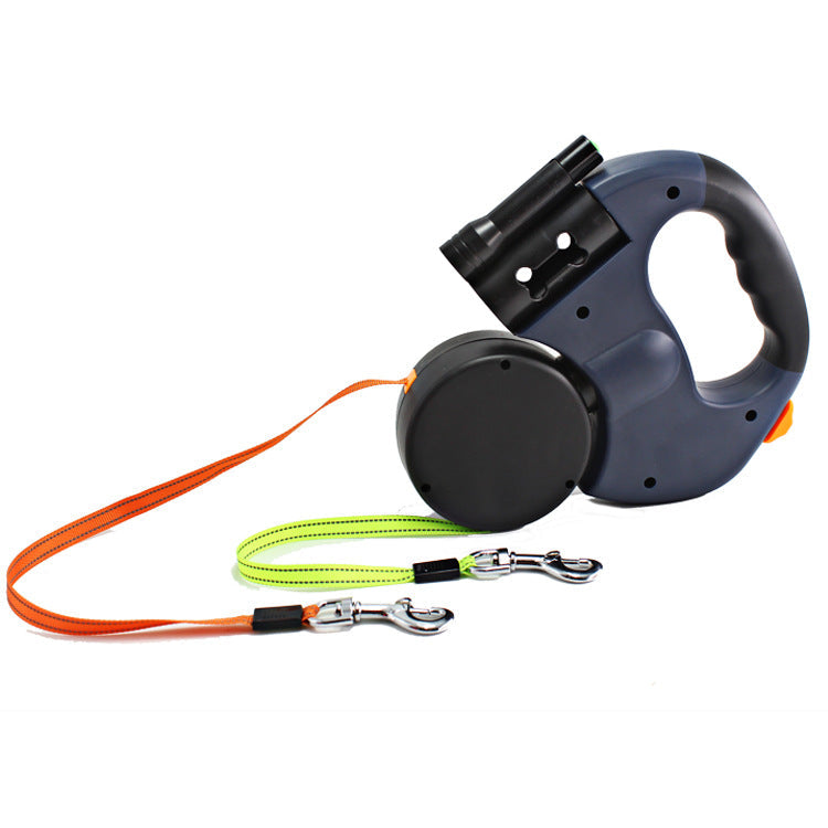 KFX-8863677 Dual Headed Retractable Dog Leash with LED Light and Garbage Bag Holder