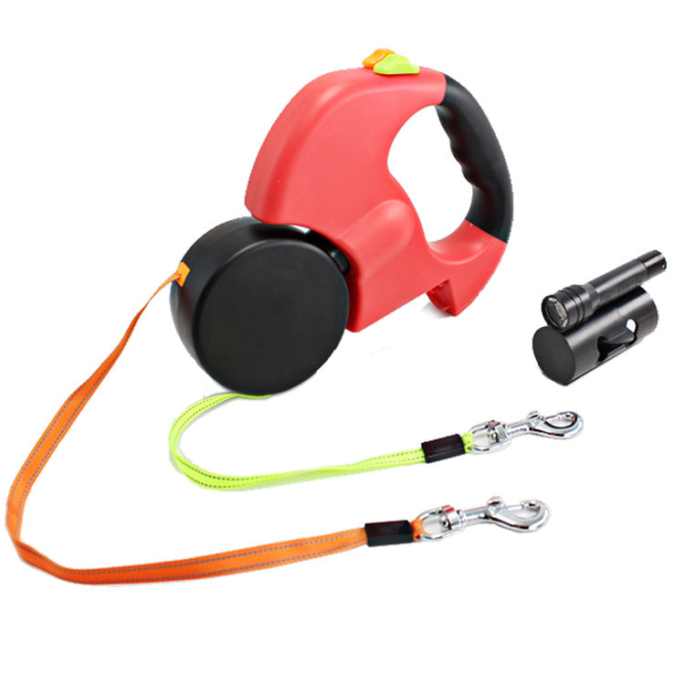 KFX-8863677 Dual Headed Retractable Dog Leash with LED Light and Garbage Bag Holder