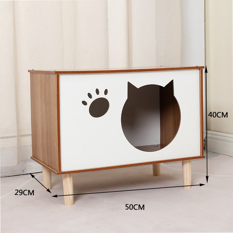 KFX-8863933 Wooden Cat Nest Bedside Table - Stylish Solid Wood Pet Bed for Cats