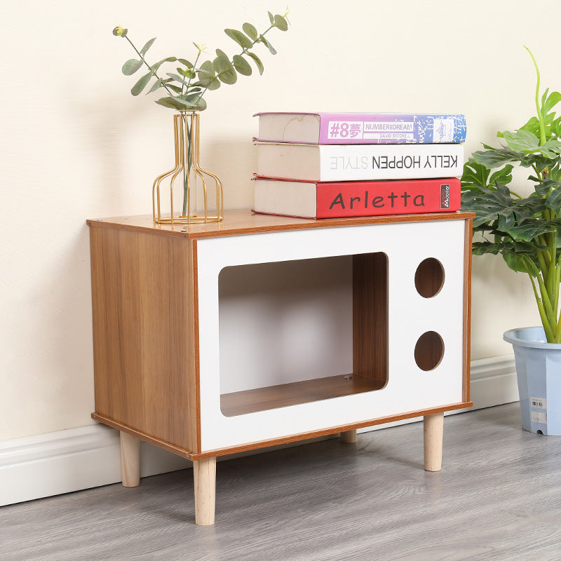 KFX-8863933 Wooden Cat Nest Bedside Table - Stylish Solid Wood Pet Bed for Cats