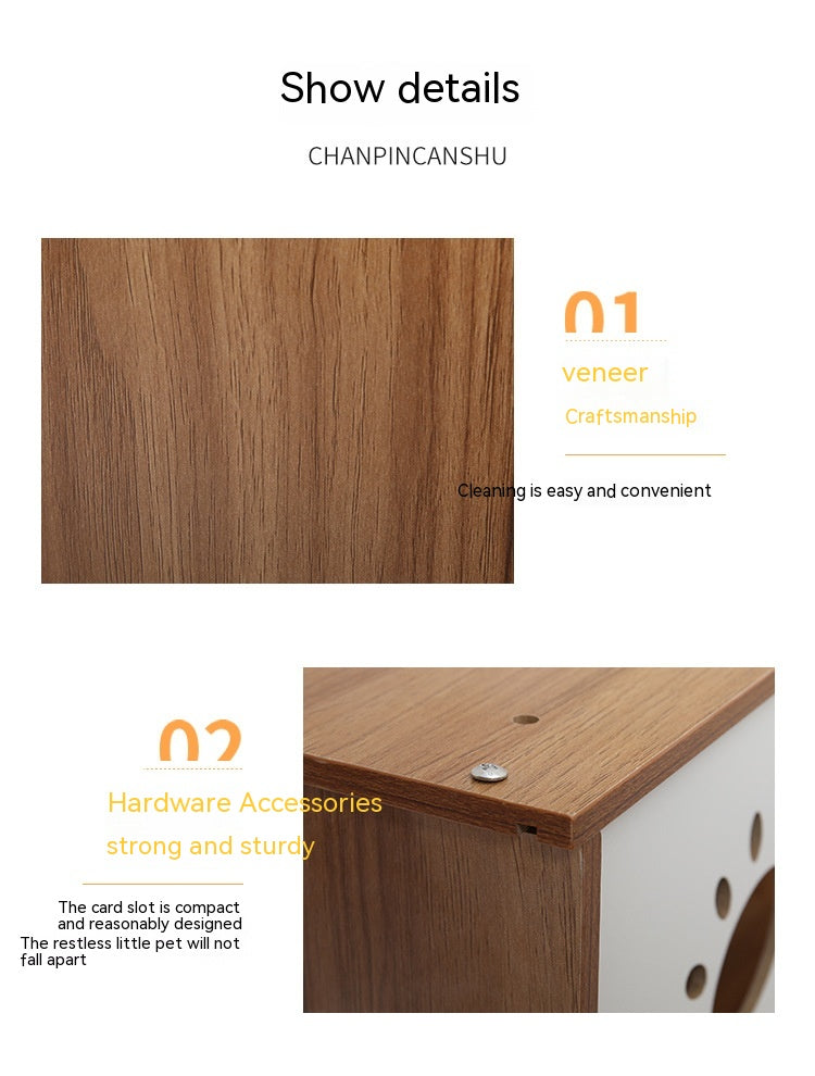 KFX-8863933 Wooden Cat Nest Bedside Table - Stylish Solid Wood Pet Bed for Cats