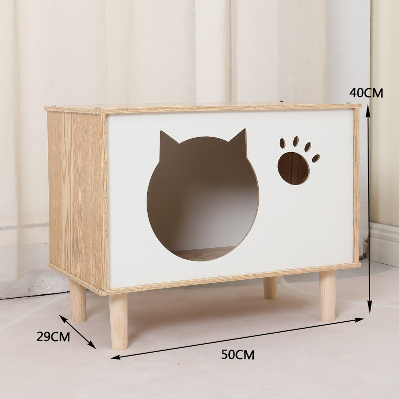KFX-8863933 Wooden Cat Nest Bedside Table - Stylish Solid Wood Pet Bed for Cats