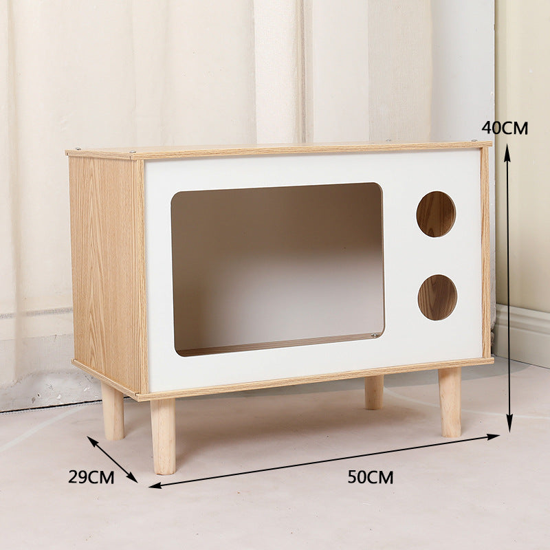 KFX-8863933 Wooden Cat Nest Bedside Table - Stylish Solid Wood Pet Bed for Cats