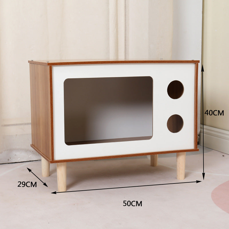 KFX-8863933 Wooden Cat Nest Bedside Table - Stylish Solid Wood Pet Bed for Cats