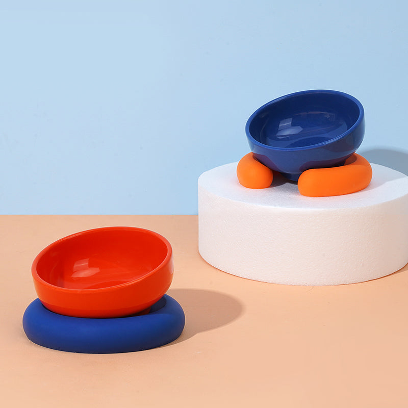 KFX-8864061 Ceramic and Silicone Pet Bowl for Cats - Fun and Colorful Food & Water Dish