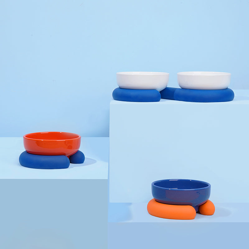 KFX-8864061 Ceramic and Silicone Pet Bowl for Cats - Fun and Colorful Food & Water Dish