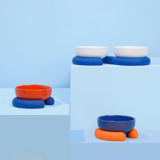 KFX-8864061 Ceramic and Silicone Pet Bowl for Cats - Fun and Colorful Food & Water Dish