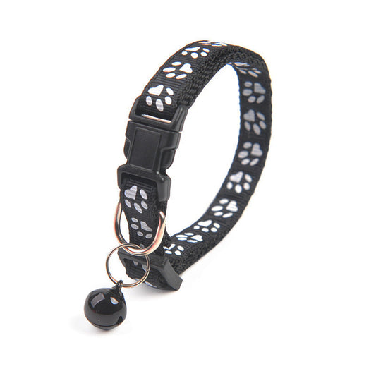 KFX-8865853 Solid Color Nylon Footprints Puppy Bell Collar for Cats - Various Colors Available